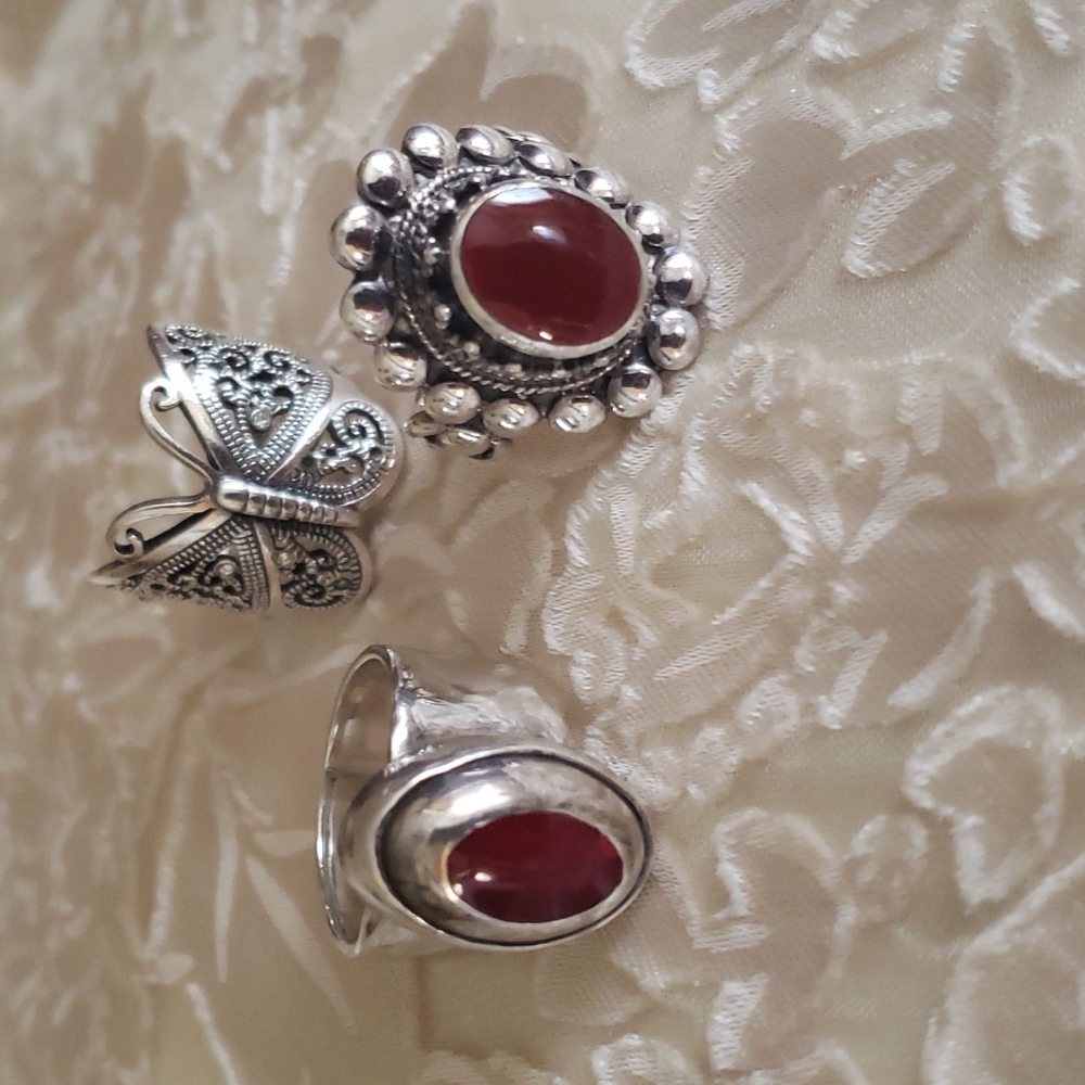 Sterling Silver, Vintage,  Set of 3 Rings, Size 7